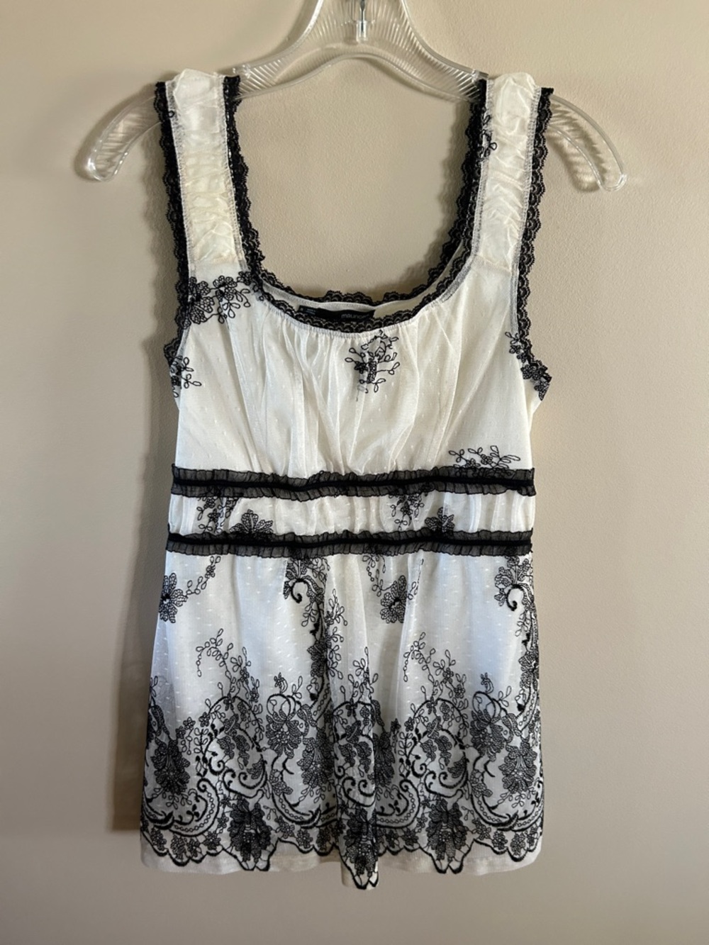 Maurices White Tank with Black Lace Detail